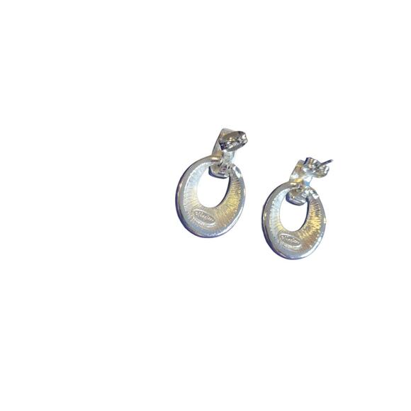 Signed Napier Post Pierced Earrings Doorknocker Silvertone Rhinestone - Picture 7 of 8